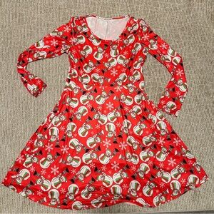Festive Red Christmas Dress with Snowman Print